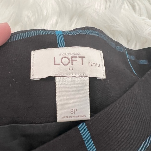 Loft A-Line Shift Skirt Black Teal Window Pane Plaid - Picture 6 of 9